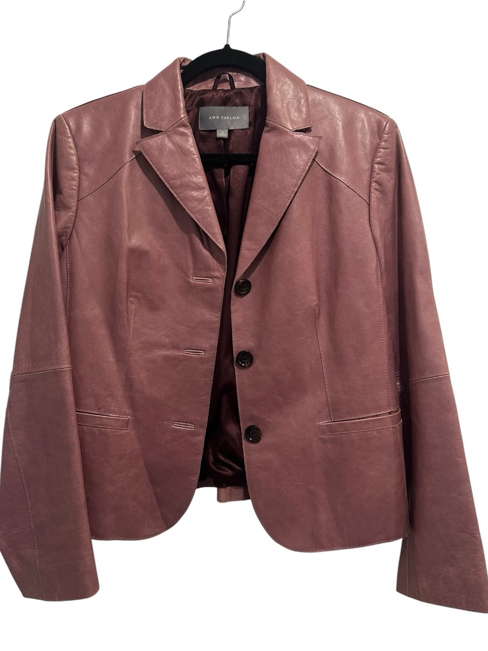 Ann Taylor Dusty Rose Leather Blazer Jacket Size 12